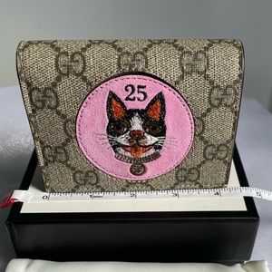 Gucci Beige Red Gg Supreme Bosco Dog Card Case Wallet